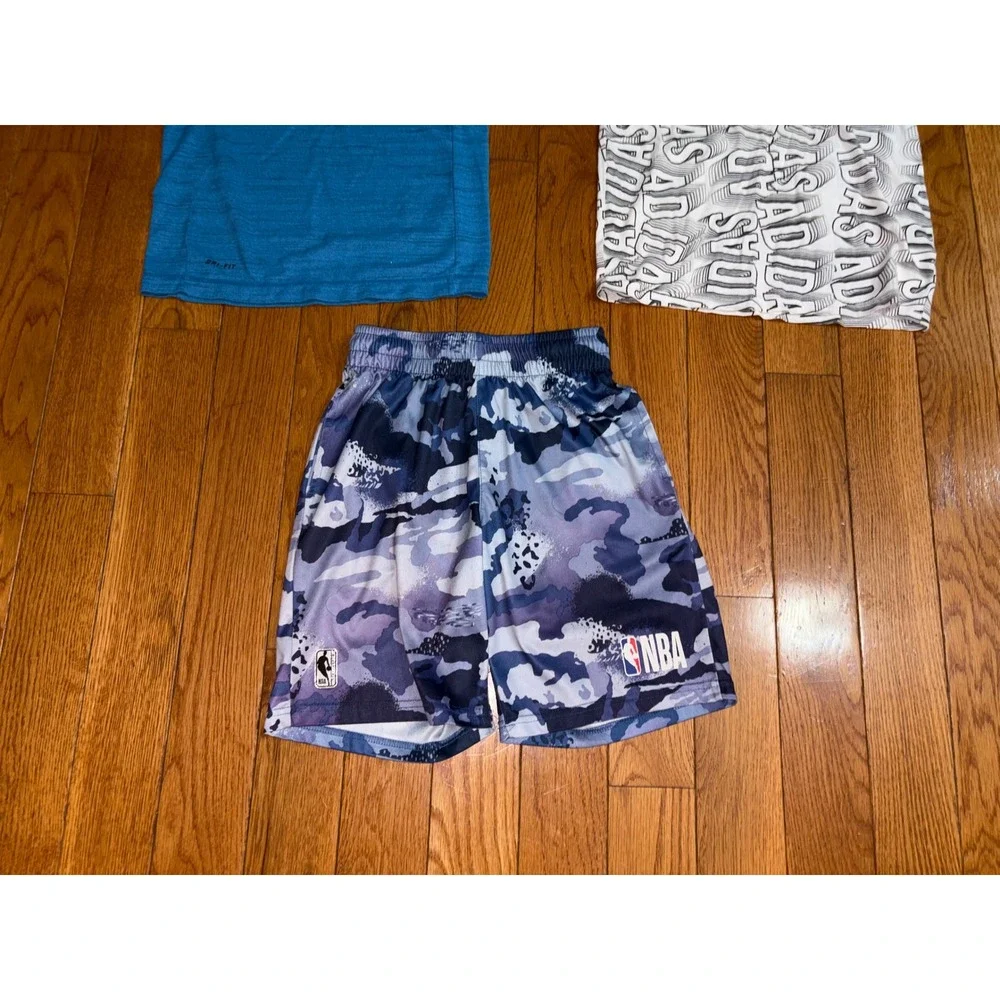 Bundle 3 Nike Adidas NBA Kids S Activewear Bundle Blue Camo Logo Shirts Shorts